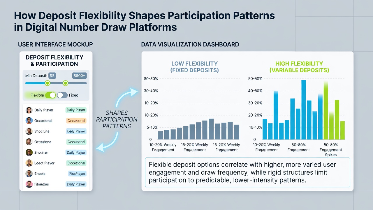 Charts displaying participation metrics before and after deposit flexibility updates on number draw platforms