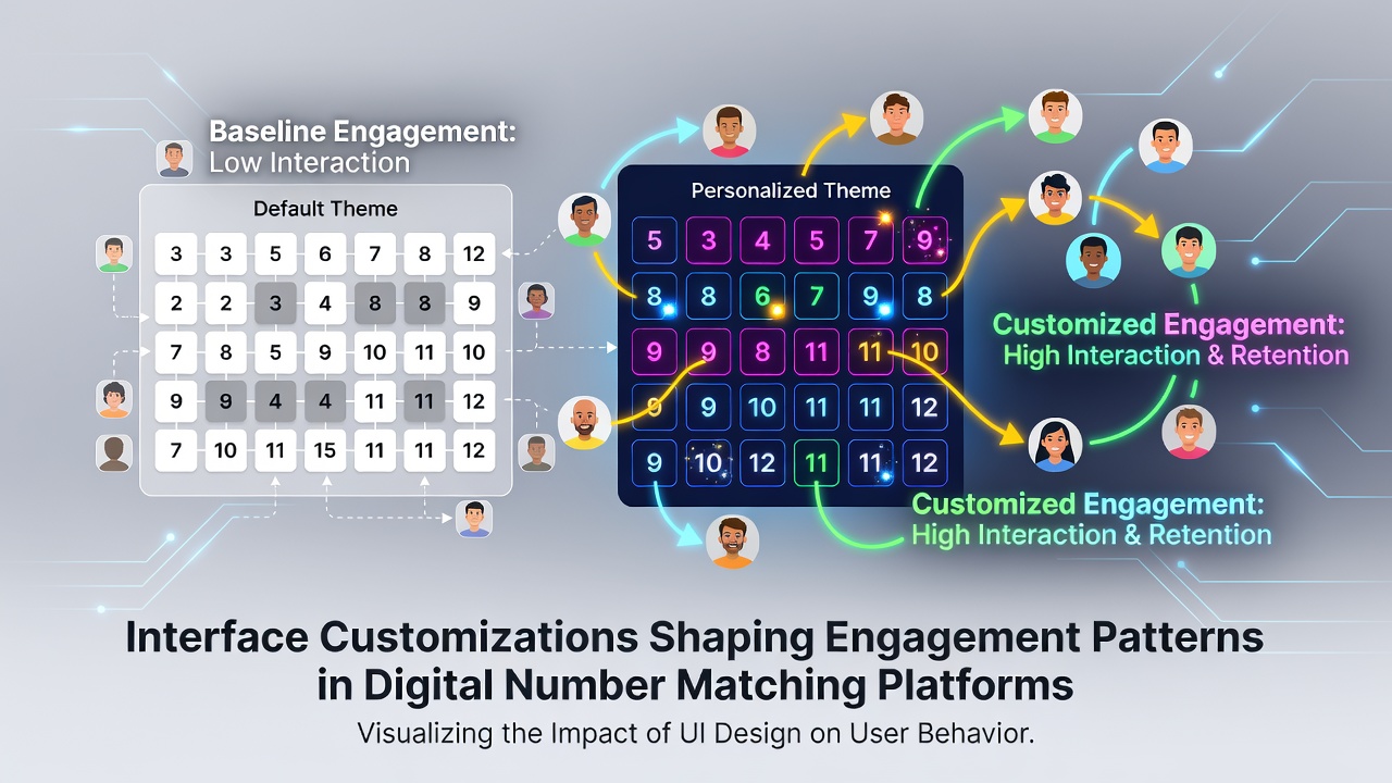 Screenshot showing customizable interface options in a digital number matching platform with color themes and layout adjustments