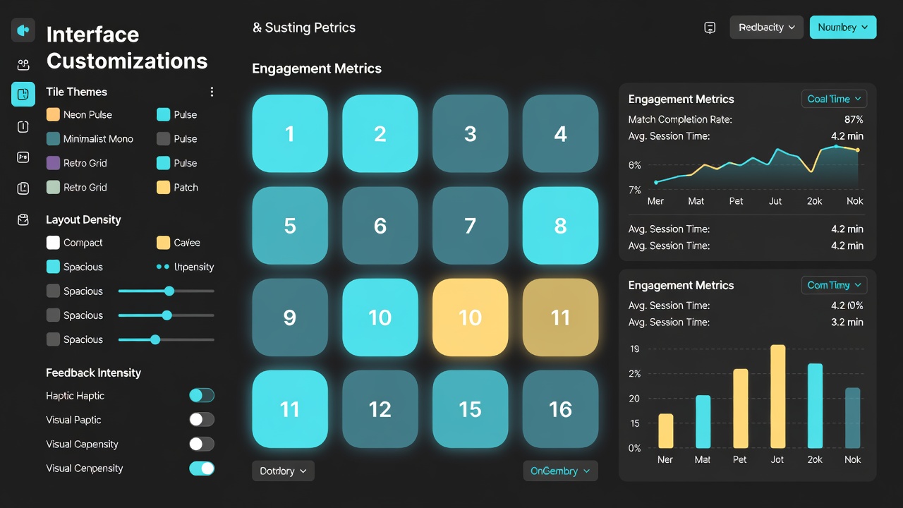 Users interacting with personalized number grids and theme selections on tablets and desktops in a digital number matching environment