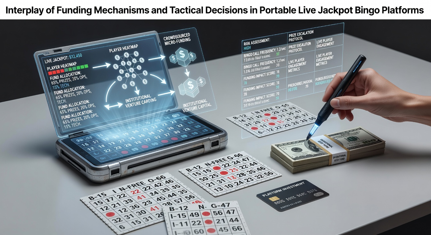 Portable live jackpot bingo interface displayed on multiple mobile devices showing real-time jackpot growth and player participation metrics