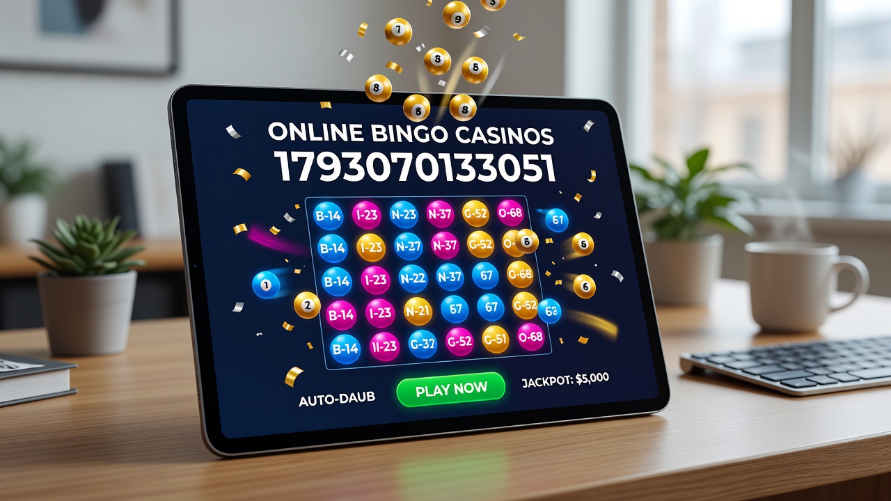 Players participating in a live bingo session on tablets and smartphones with chat overlays visible