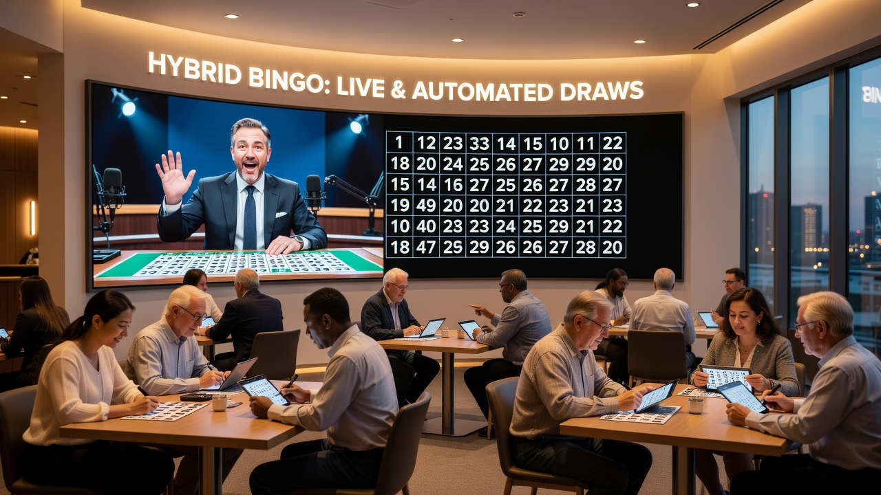 Close-up view of bingo interface showing live video feed alongside automated number generator dashboard