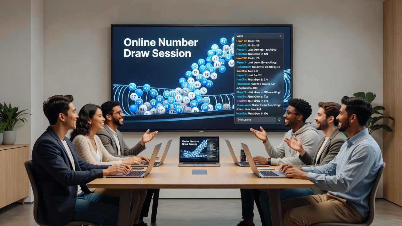 Group of online users participating in a chat discussion during a virtual number draw event
